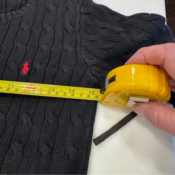 Polo Ralph Lauren BLACK CABLE Knit Crew-Neck Sweater Boy's 7 RED PONY - Picture 4 of 6